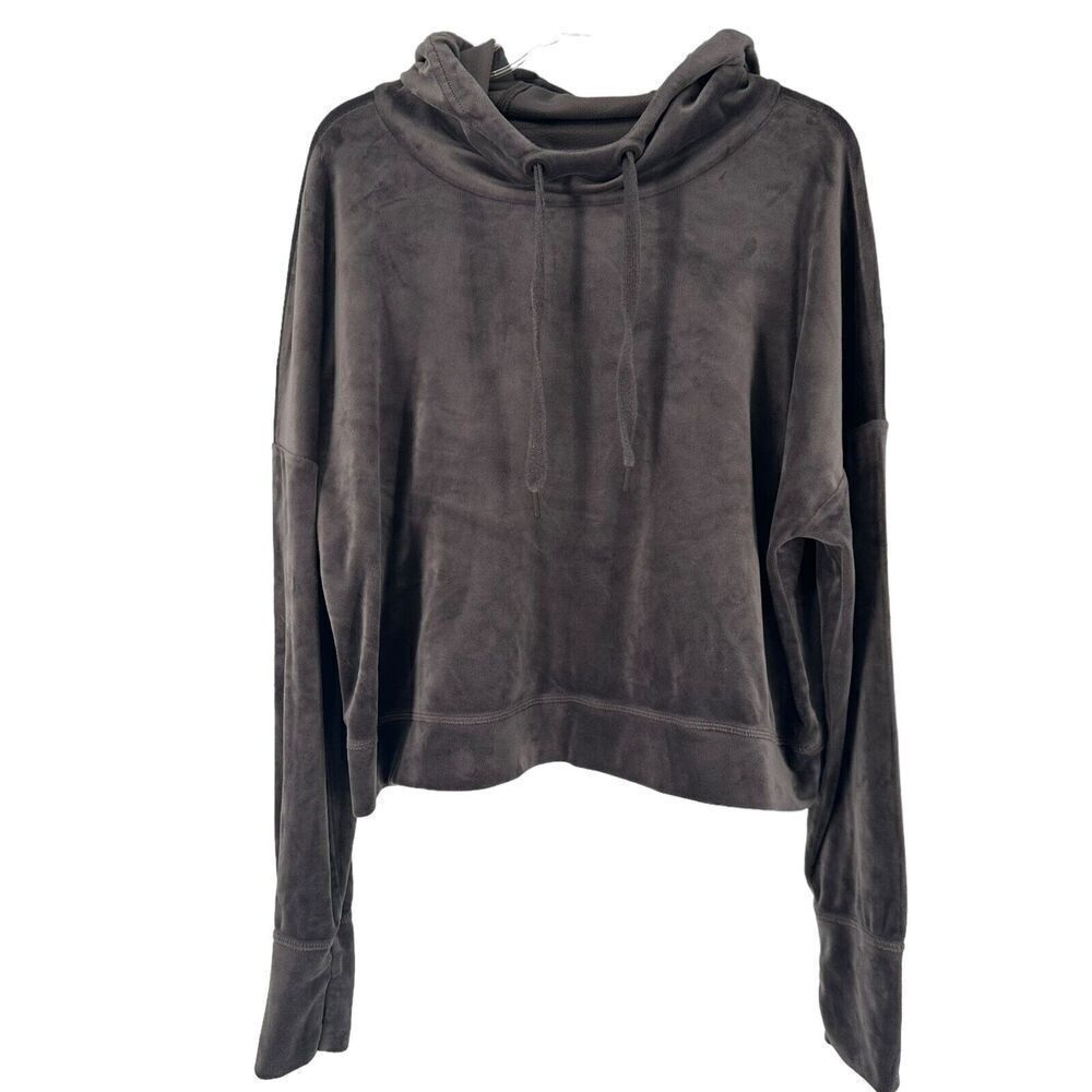 Aerie Cropped Hoodie Velour After Party Oversized Cozy Size L Brownish Gray Top